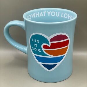 Life Is Good Do What You Love Heart Surf Wave Blue Coffee Mug Tea Cup Ceramic